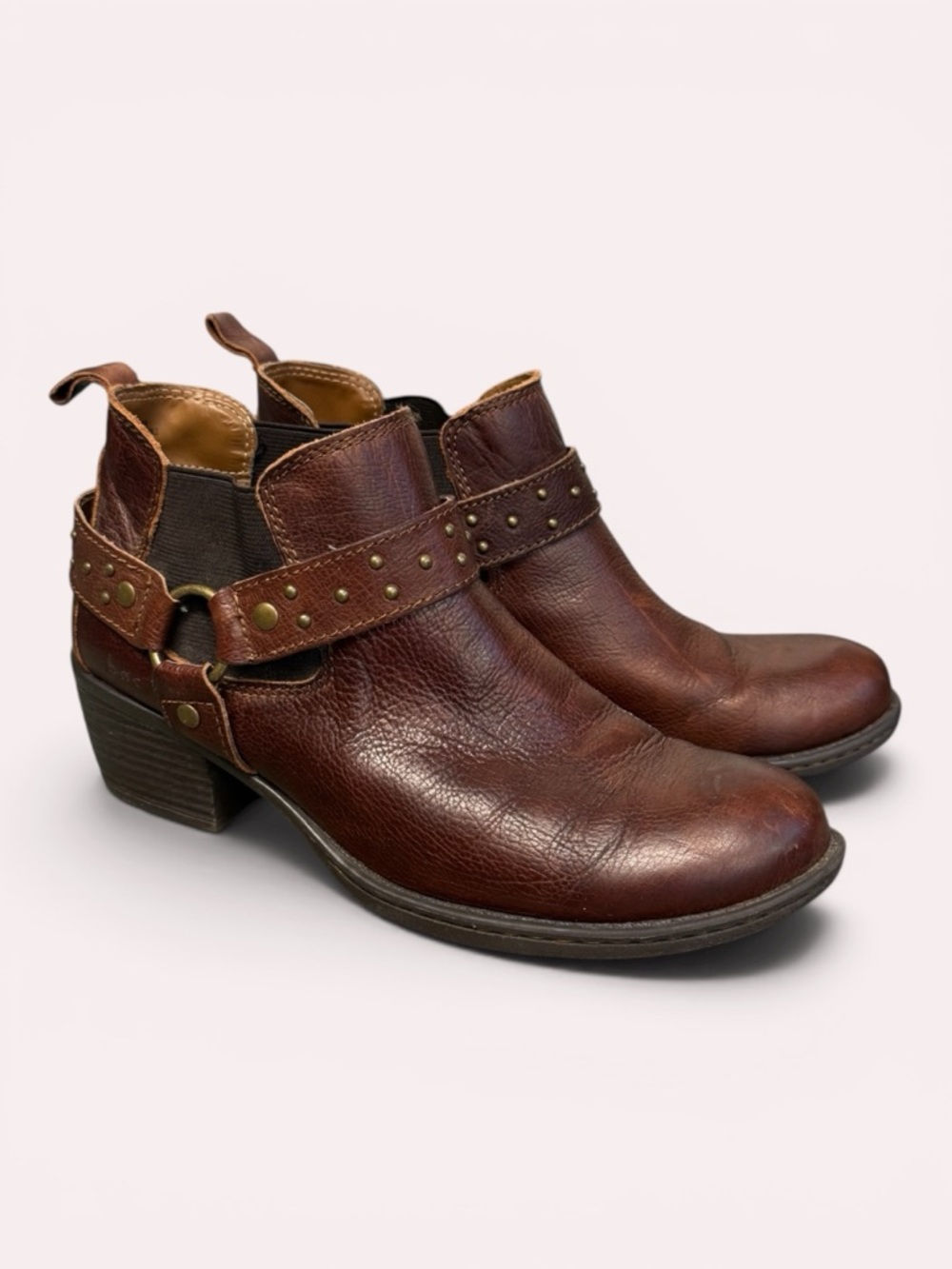B.O.C Brown Leather Studded Ankle Boots - 8/39